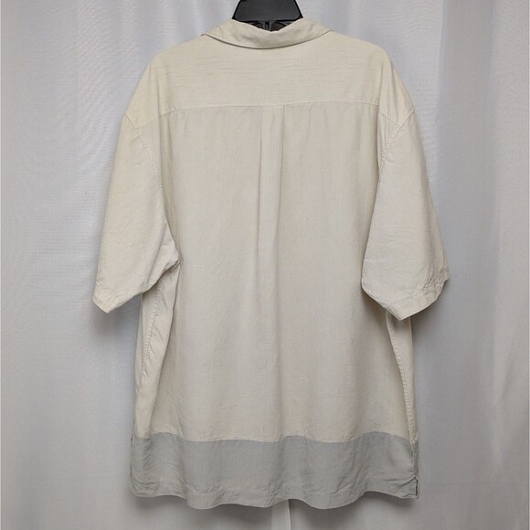 Quiksilver Edition Shirt Mens 2XL Beige Silk Cotton Comfort Fit Tiki Hawaiian - Picture 2 of 7